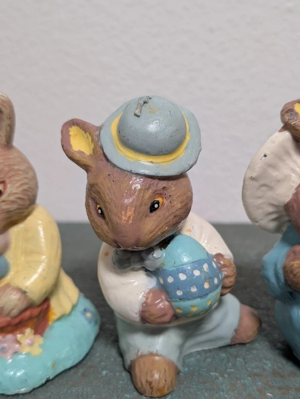Vintage Lot of 3 Bunny Rabbits Pastel Waxed Unused Candles Spring Summer Easter